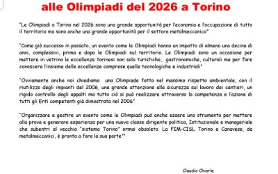 CHIARLE: LA FIM CISL PER IL SI ALLE OLIMPIADI DI TORINO