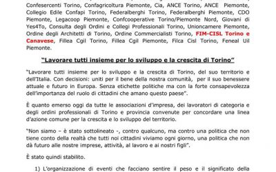 Comunicato congiunto – Lavorare tutti insieme per lo sviluppo e la crescita di Torino